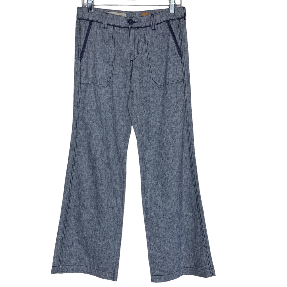 Pilcro & The Letterpress Cotton Linen Striped Wide Leg Eyelet Trouser Pants 4